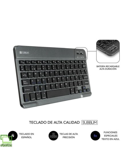 Funda con Teclado Subblim Keytab Pro Bluetooth para Tablets de 10.1'-10.8'/ Gris