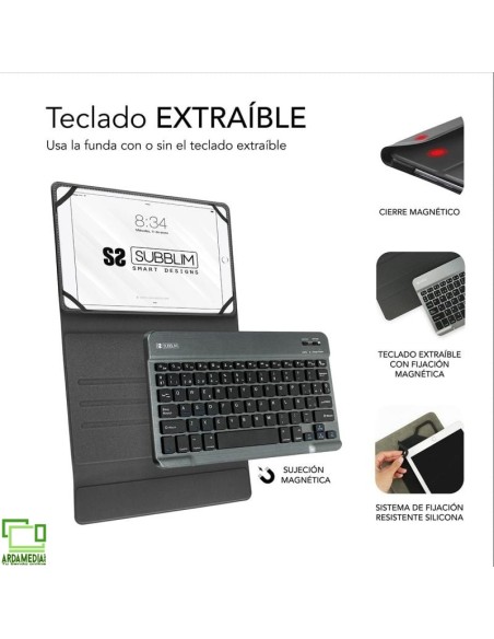 Funda con Teclado Subblim Keytab Pro Bluetooth para Tablets de 10.1'-10.8'/ Gris