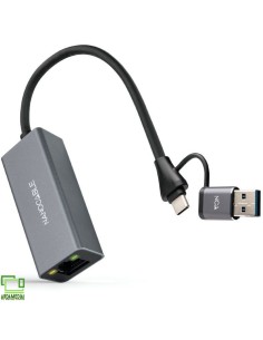 Adaptador USB Macho + USB Tipo-C Macho - RJ45 Nanocable...