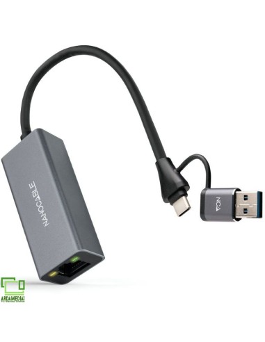 Adaptador USB Macho + USB Tipo-C Macho - RJ45...