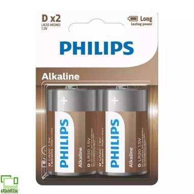 Pack de 2 Pilas D Philips LR20A2B/10/ 1.5V/ Alcalinas