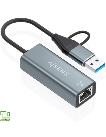 Adaptador USB + USB Tipo-C 3.2 - RJ45 Aisens A109-1032/ 1000Mbps