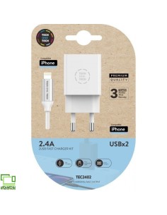 Cargador de Pared Tech One Tech TEC2402/ 2xUSB + Cable...